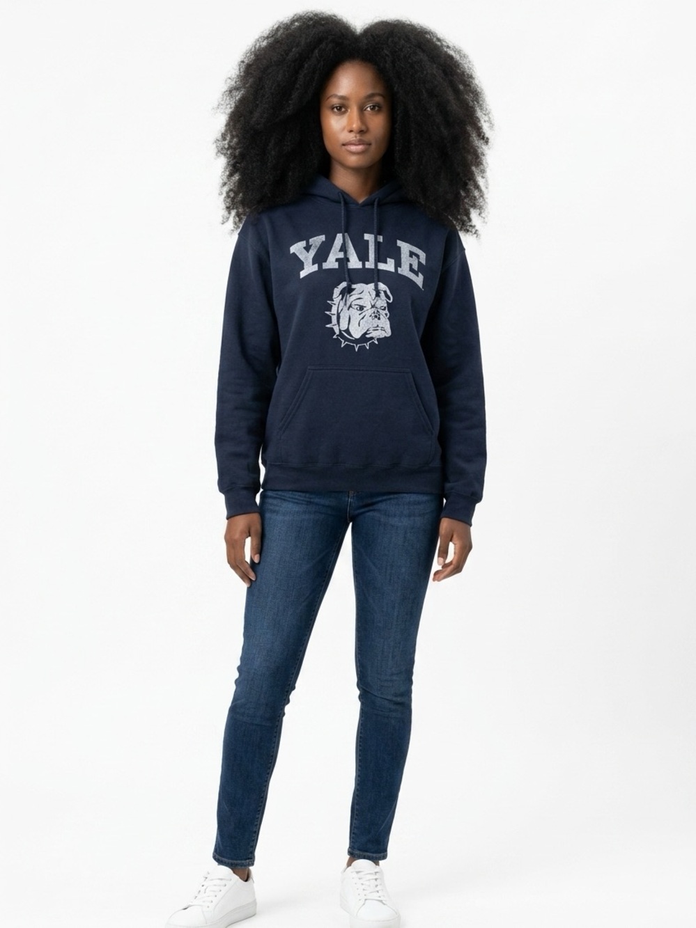 YALE University Women's M Navy Bulldog Mascot Hoodie Pullover Sweatshirt Pocket